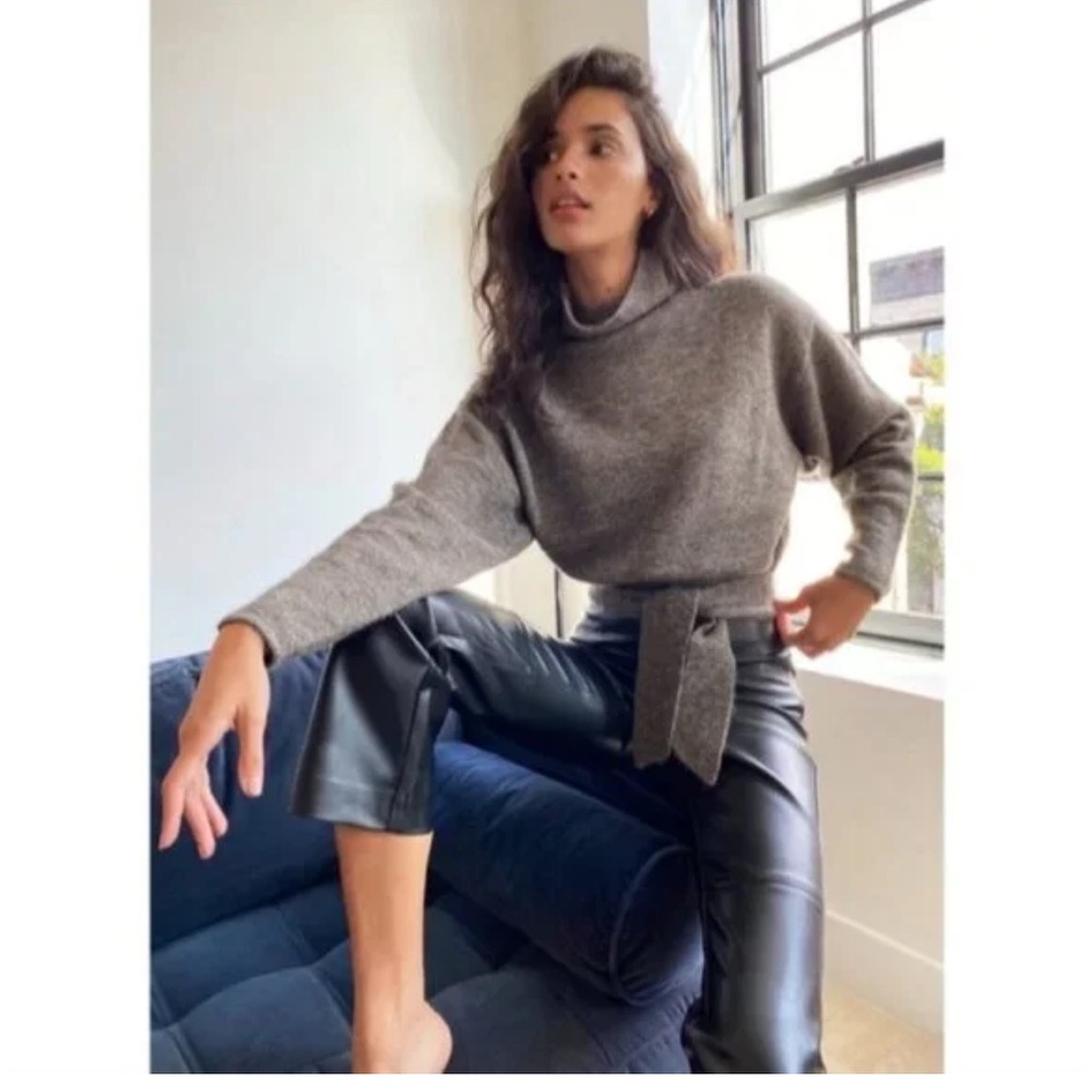 Aritzia Wilfred Lorin Sweater Tie Front Mock Neck Wool